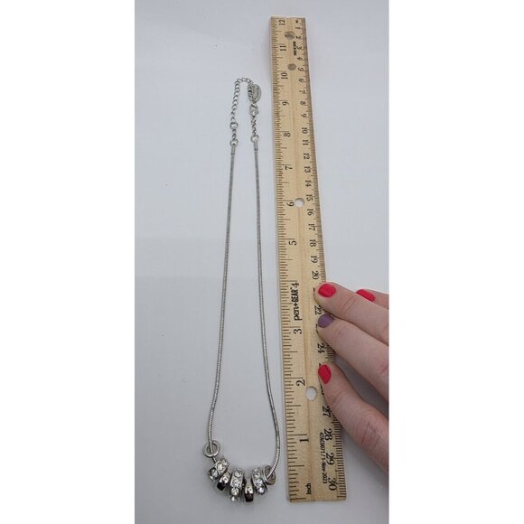 Nicole By Nicole Miller Silver‎ Tone Rhinestone Necklace Snake Chain Adjustable - Picture 7 of 7